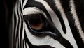 Zebra striped beauty in nature, close up, looking at camera generated by AI