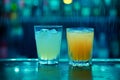 Zebra striping and damp drinking. Glasses with an alcoholic drink on a damp glass table Royalty Free Stock Photo