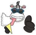 Zebra in sunglasses eating ice cream