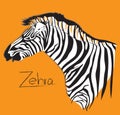 Zebra symbol, logo, sign cartoon art line design side view has word