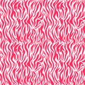 Zebra or tiger, seamless pattern of skin. Red, coral stripes on a white background. Striped textured animal fur. Vector Royalty Free Stock Photo