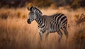 A zebra walking in a grassland ai, ai generative, illustration