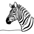 The zebra's head, neck, and body are adorned in black and white stripes. Its neck is graced by a lengthy mane.