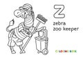 Zebra zoo keeper coloring book. Animal Alphabet Z