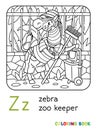 Zebra zoo keeper coloring book. Animal Alphabet Z Royalty Free Stock Photo