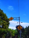 zebracross symbol mounted on a pole.