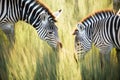 zebras casting shadows on sunlit grass