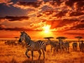 Zebras herd on African savanna at