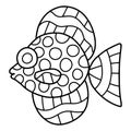 Zebrasoma Gemmatum tropical fish cartoon hand-drawn linear vector illustration