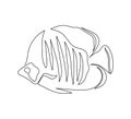 Zebrasoma xanthurum, angel fish continuous line drawing. One line art of exotic, tropical fish, seafood.
