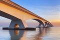 The Zeeland Bridge in Zeeland, The Netherlands at sunrise Royalty Free Stock Photo