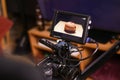 Zefat, Israel - Nov. 27, 2019: Filming Hanukkah food doughnuts with Blackmagic Design Pocket Cinema Camera for the holiday Royalty Free Stock Photo