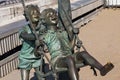 ZELENOGRADSK, KALININGRAD REGION, RUSSIA - APRIL 02, 2019: Sculpture of playing children on the Baltic Sea coast in famous resort