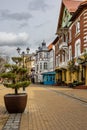 Picturesque central street with old houses in European style in Zelenogradsk
