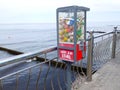 ZELENOGRADSK, RUSSIA. Vending machine for the sale of bird feed on the promenade. Russian text - fodder for birds