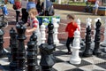 ZELENOGRADSK, RUSSIA. Children play street chessmen. Kaliningrad region