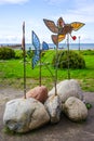 Decoration for city streets in the form of birds stained glass and metal in Zelenogradsk.