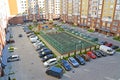 ZELENOGRADSK, RUSSIA. A modern sports ground in the courtyard of a new residential apartment building. Kaliningrad region Royalty Free Stock Photo