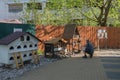 Variety of outdoor houses for stray cats in Zelenogradsk
