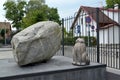 ZELENOGRADSK, RUSSIA. Sculptural composition - a cat and a stone