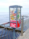 ZELENOGRADSK, RUSSIA.Vending machine for the sale of bird feed on the promenade. Russian text - fodder for