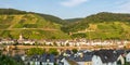 Zell an der Mosel town at Moselle river with vineyards wine panorama in Germany Royalty Free Stock Photo