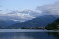 Zell am See sunset view from the Zellersee lake in Austria