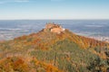 Zeller Horn with view to medieval knight castle Burg Hohenzollern autumn in Bisingen Hechingen, Germany Royalty Free Stock Photo