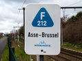Zellik, Flemish Brabant Region, Belgium, Sign of the F212 fast biking trail from Brussels to Asse