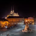 Zelny Trh Cabbage Market and Brno Cathedral Saint Peter and Paul at Night Royalty Free Stock Photo