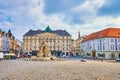 Zelny Trh Cabbage Market square with Parnas Fountain is the central market square of the city, on March 10 in Brno, Czech