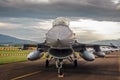 The F-16 Fighting Falcon is a single-engine supersonic multirole fighter aircraft. Front view. Royalty Free Stock Photo