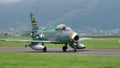 North American F-86 Sabre of United States Air Force. Copy space.