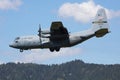 United States Air Force USAF Lockheed Martin C-130H Hercules 95-6709 transport plane with support landing at Zeltweg Air Base Royalty Free Stock Photo