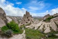 The Zelve Open Air Museum in Cappadocia, Turkey, has many sharp limestone mountains in the summer Royalty Free Stock Photo