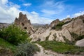 The Zelve Open Air Museum in Cappadocia, Turkey, has many sharp limestone mountains in the summer Royalty Free Stock Photo