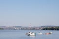 Zemun Quay Zemunski Kej in Belgrade, Serbia, on the Danube river, seen in summer.