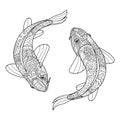 Zen art stylized fish couple in vector. Two koi carps.