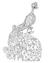 Zen art stylized peacock. Hand drawn doodle