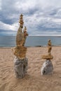 Zen balanced stack of stones on beach Royalty Free Stock Photo
