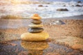 Zen Balancing Pebbles on Beach Royalty Free Stock Photo