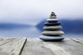 Zen Balancing Pebbles Misty Lake Concept