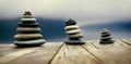 Zen Balancing Pebbles Next to a Misty Lake Concept