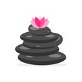 Zen balancing stones with pink lotus flower vector illustration isolated on white background Royalty Free Stock Photo