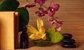 Zen basalt stones and orchid. RELAX - SPA. Royalty Free Stock Photo