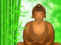 Zen Buddha Meditating by Bamboo Forest Background Royalty Free Stock Photo