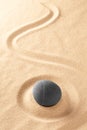 Zen Buddhism, medite and relax stone in raked Japanese sand garde Royalty Free Stock Photo