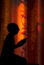 Zen Buddhism. Spiritual silhouette of Thai buddhist monk statue