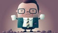 zen businessman Kawaii cartoon character business illustration attitude task burnout stress no calm quiet plan planning meeting