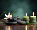 Zen concept banner with green bamboo candles and copy space.